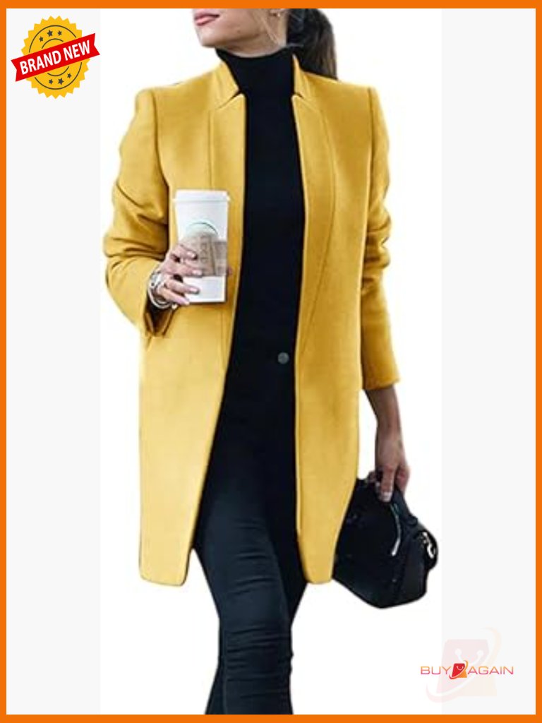 Womens Wool Long Blazer Jacket Fall Winter Peacoat With Pockets